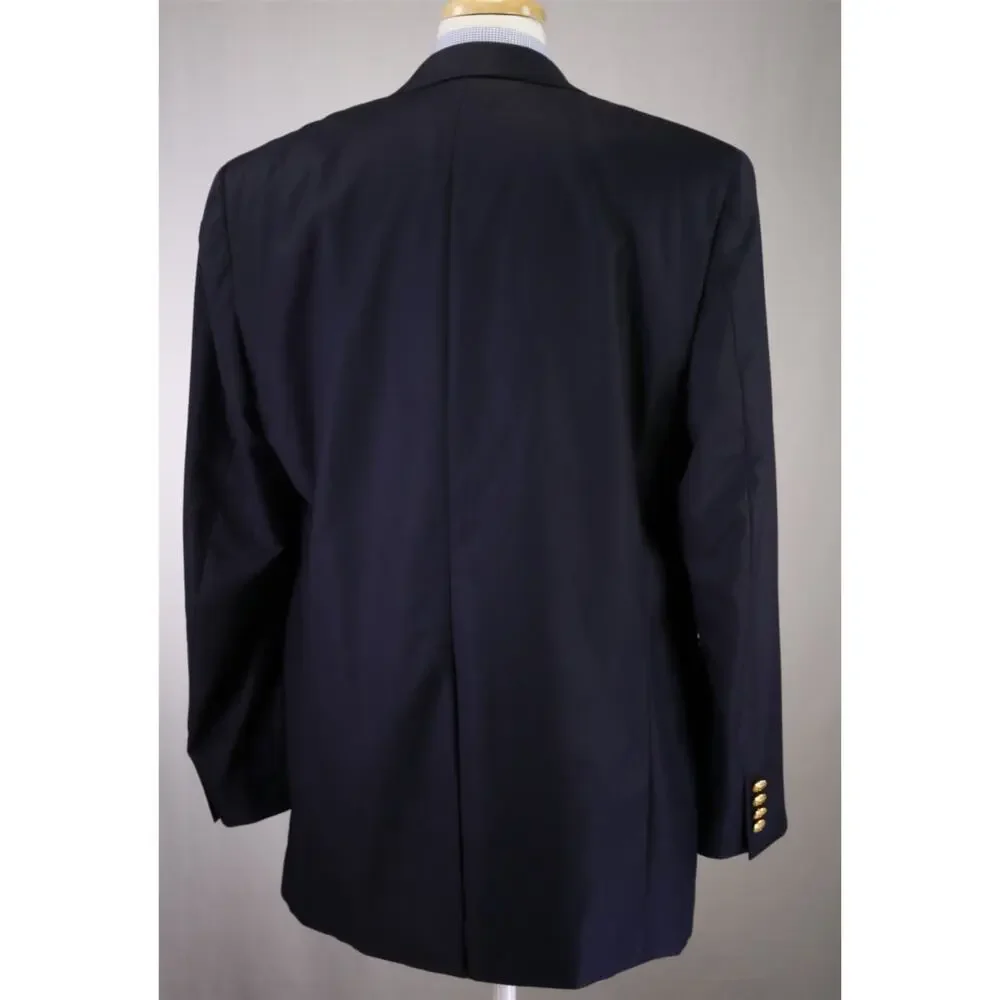 Lauren Ralph Lauren Navy Blue Gold Metal Buttons 2-Btn Wool Blazer Jacket 42L